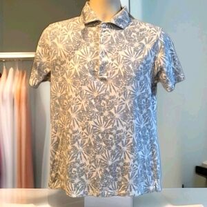 159 David August Sport Gray Floral Short Sleeve Polo Small
